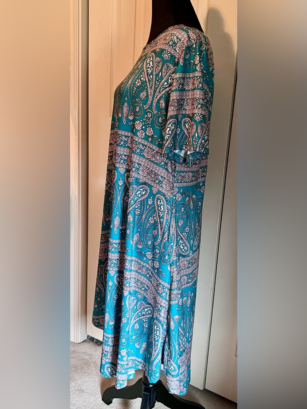 Locryz Green Paisley Short Sleeve Dress with Pockets Women’s Size Large - Picture 4 of 7